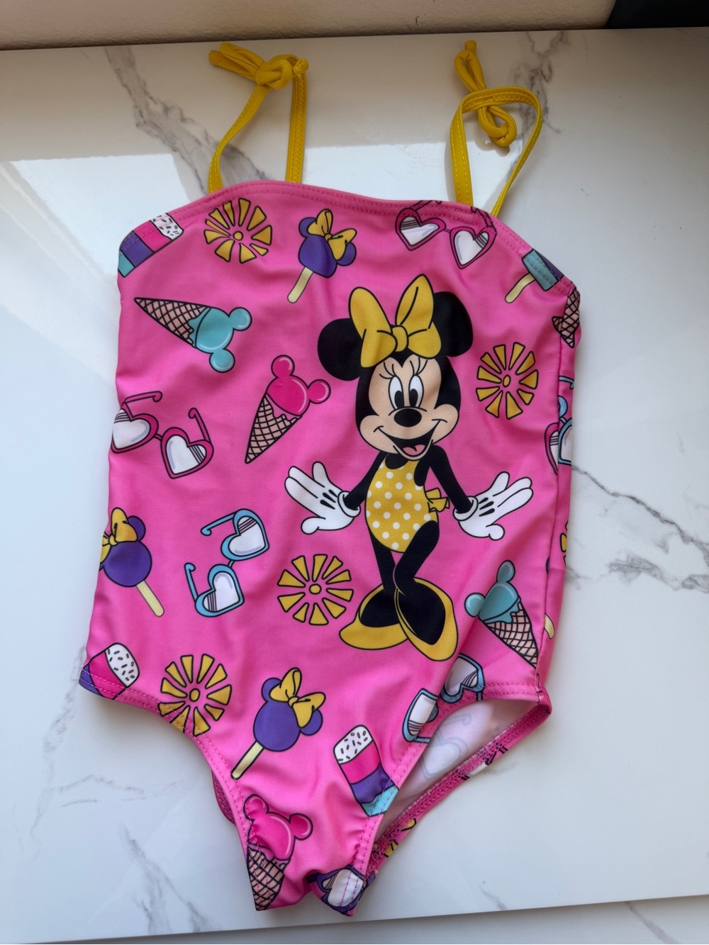 Disney Pink Minnie Mouse One-Piece Swimsuit with Yellow Straps 0013